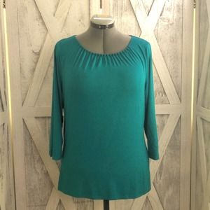 Coldwater Creek Teal Beaded Neckline Top - M
